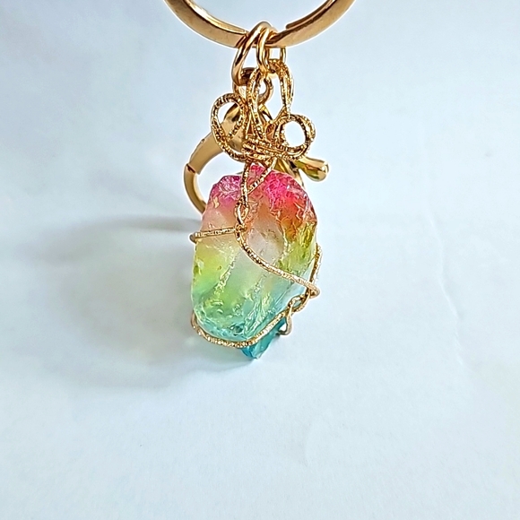 NEW! Ombre Natural Large Crystal Keychain Purse 🎒 Charm ~ Gift, Car Hanging - Picture 5 of 6